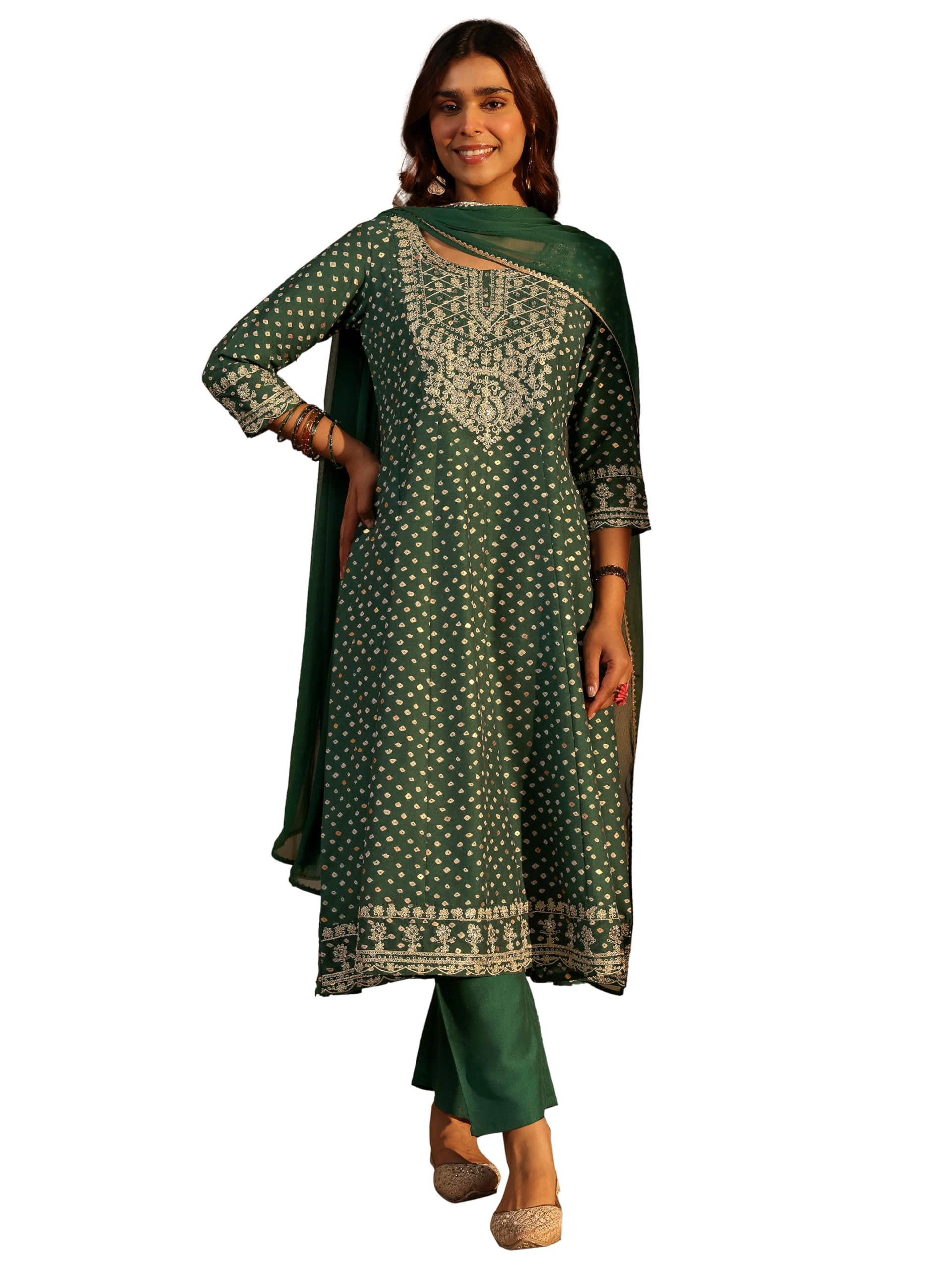 libas Printed Silk Blend A-line Kurta With Trouser and Dupatta-picture-10