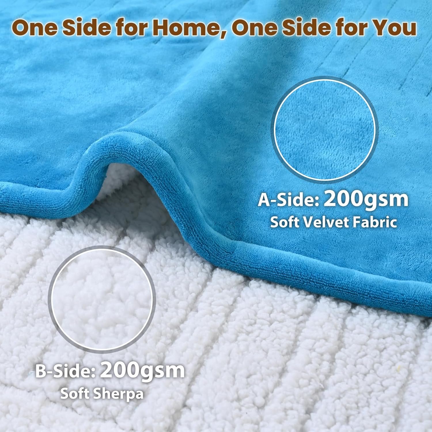 Bearhug Electric Blanket Full Size 77" × 84", Teal - Velvet & Sherpa Heated Blanket, 10 Heating Levels & 0.5-12H Auto Off, Over-Heat Protect, ETL Certification, Machine Washable