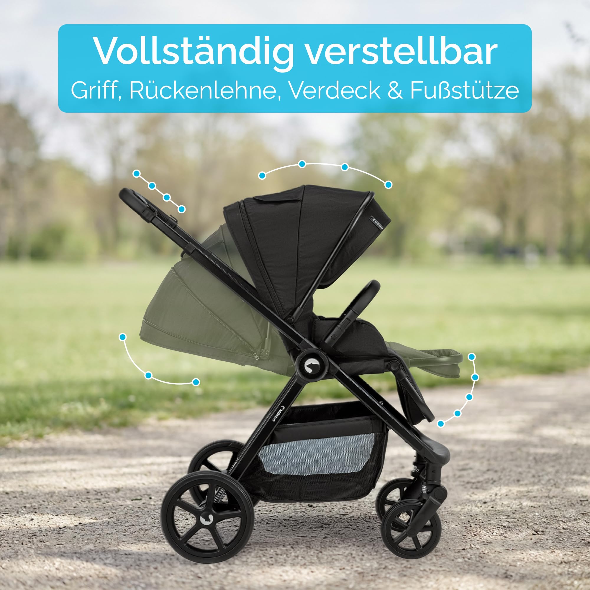 Älskar Buggy Kinderwagen wendbarer Sitz faltbar kompakt bis 22 kg UV-Schutzdach 5-Punkt-Gurt Regenverdeck Moskitonetz Schwarz