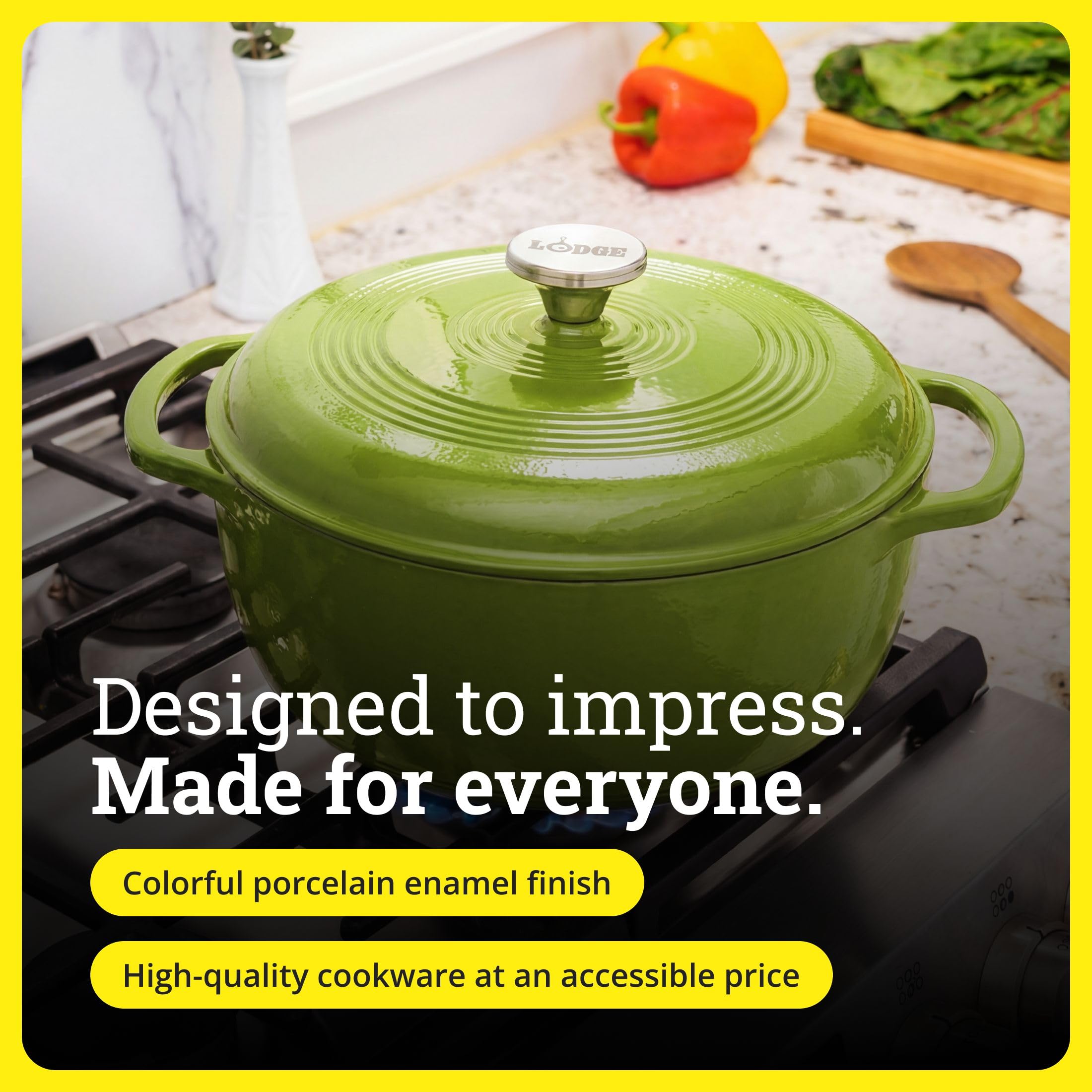 Lodge 6 Quart Enameled Cast Iron Dutch Oven with Lid – Dual