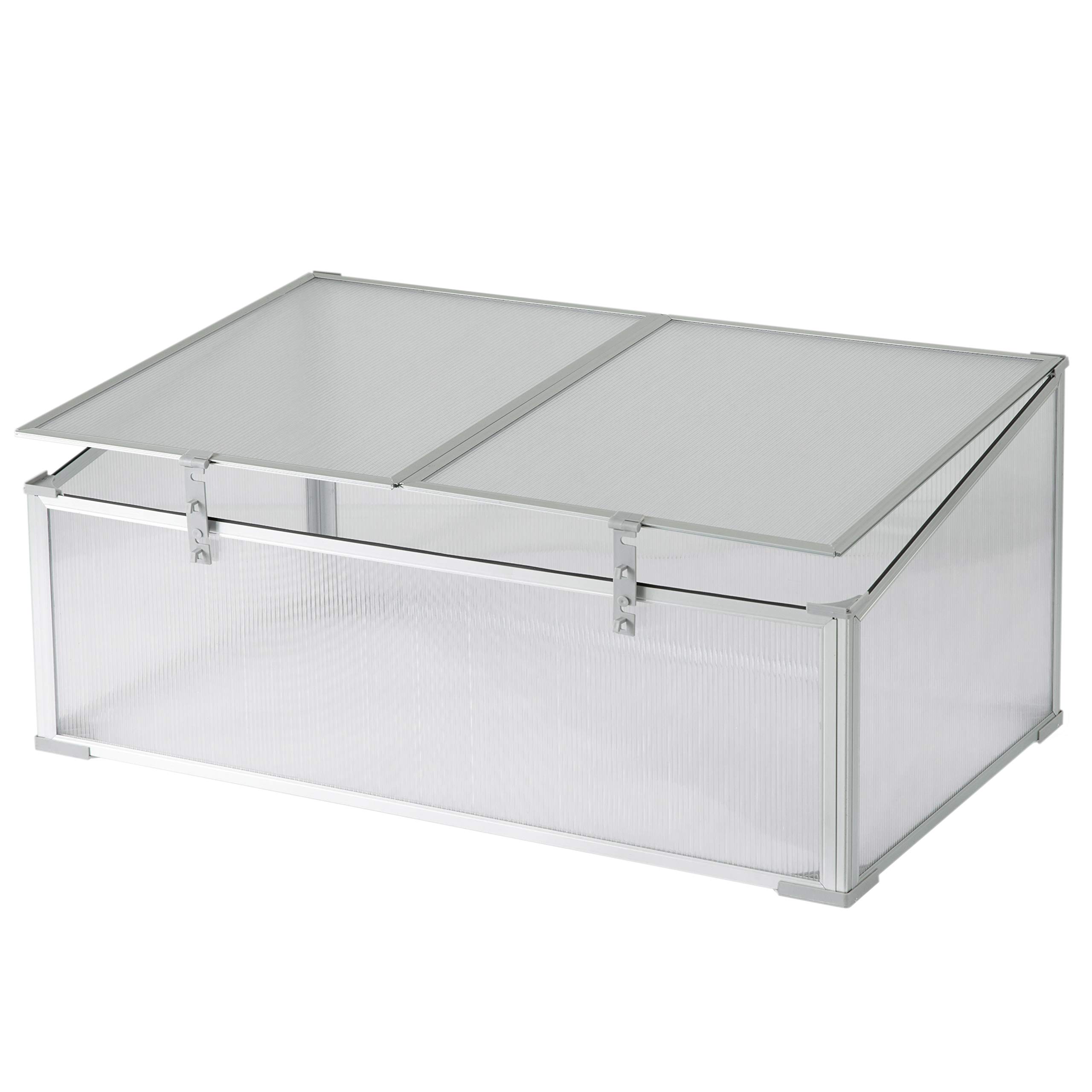 Photo 1 of Aluminum Cold Frame Portable Greenhouse Bottomless Flower Box, Plant Protector, Transparent Double Walled PVC Panels Blocks Harmful UV Rays - Single Sided Roof One Sided