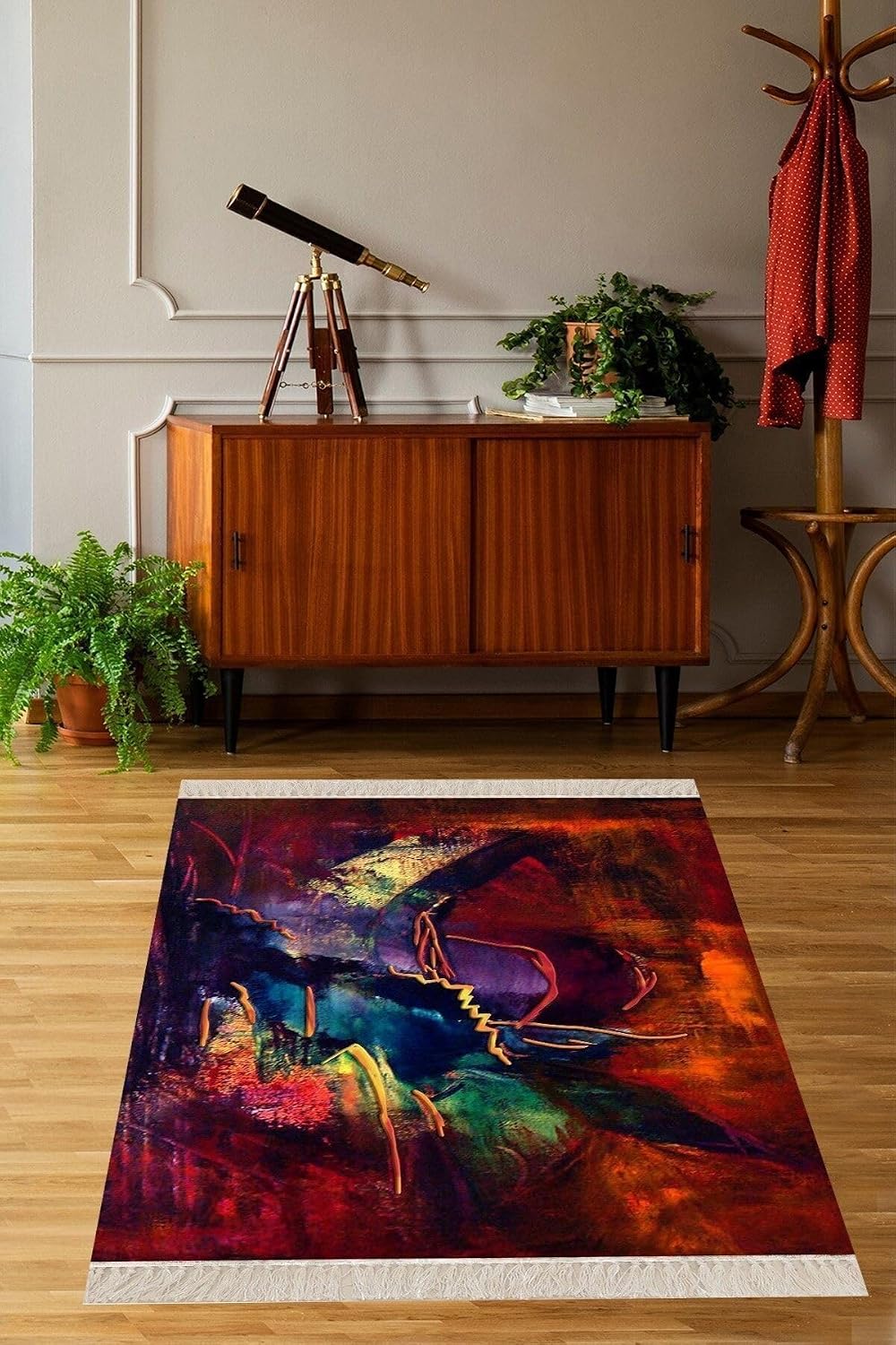 Pelangi Rüya Dijital Baskı Yıkanabilir Kaymaz Taban Modern Salon Halı ve Yolluk, Kırmızı 40 x 40