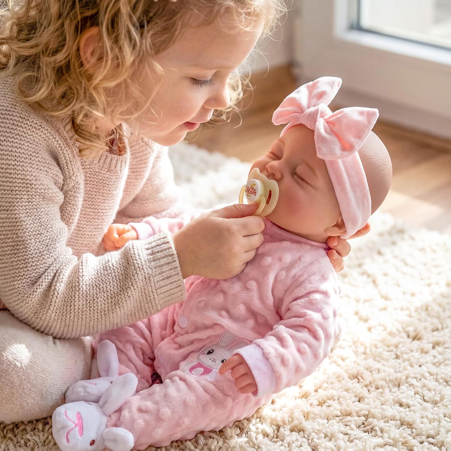 BABESIDE Reborn Baby Doll Girl - 17- Inch Realistic Sleeping Newborn with Soft Cloth Body and Vinyl Limbs, Perfect for Kids 3+ with Feeding Accessories