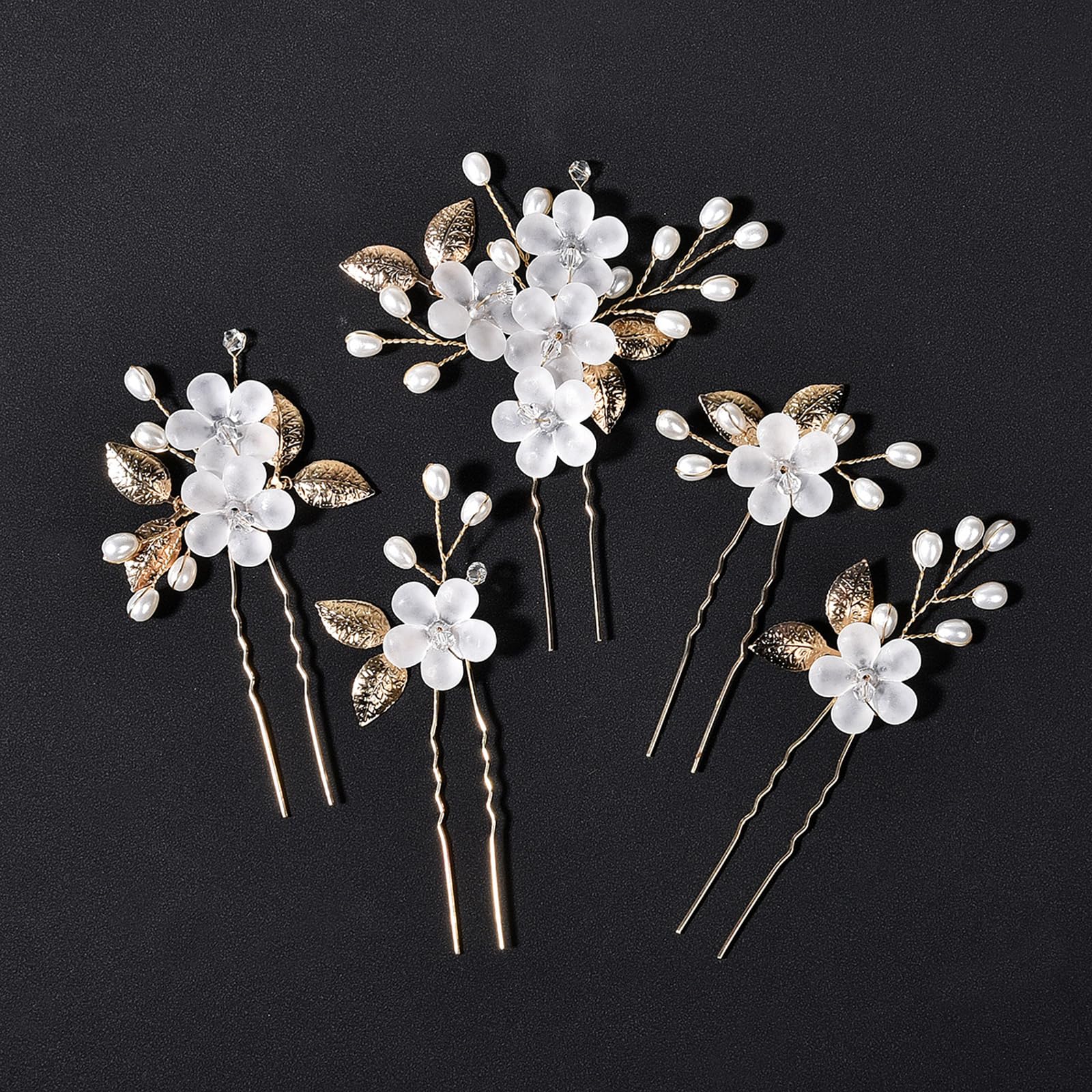 DFsucces Pearl Hair Ornament, Headpiece, U-Pin, Hairpin, Kanzashi, For Traditional Japanese Attire, Photography, Weddings, Ceremonies, Parties, Bridal Hair Accessories, 5-Piece Set (Gold A) : Beauty