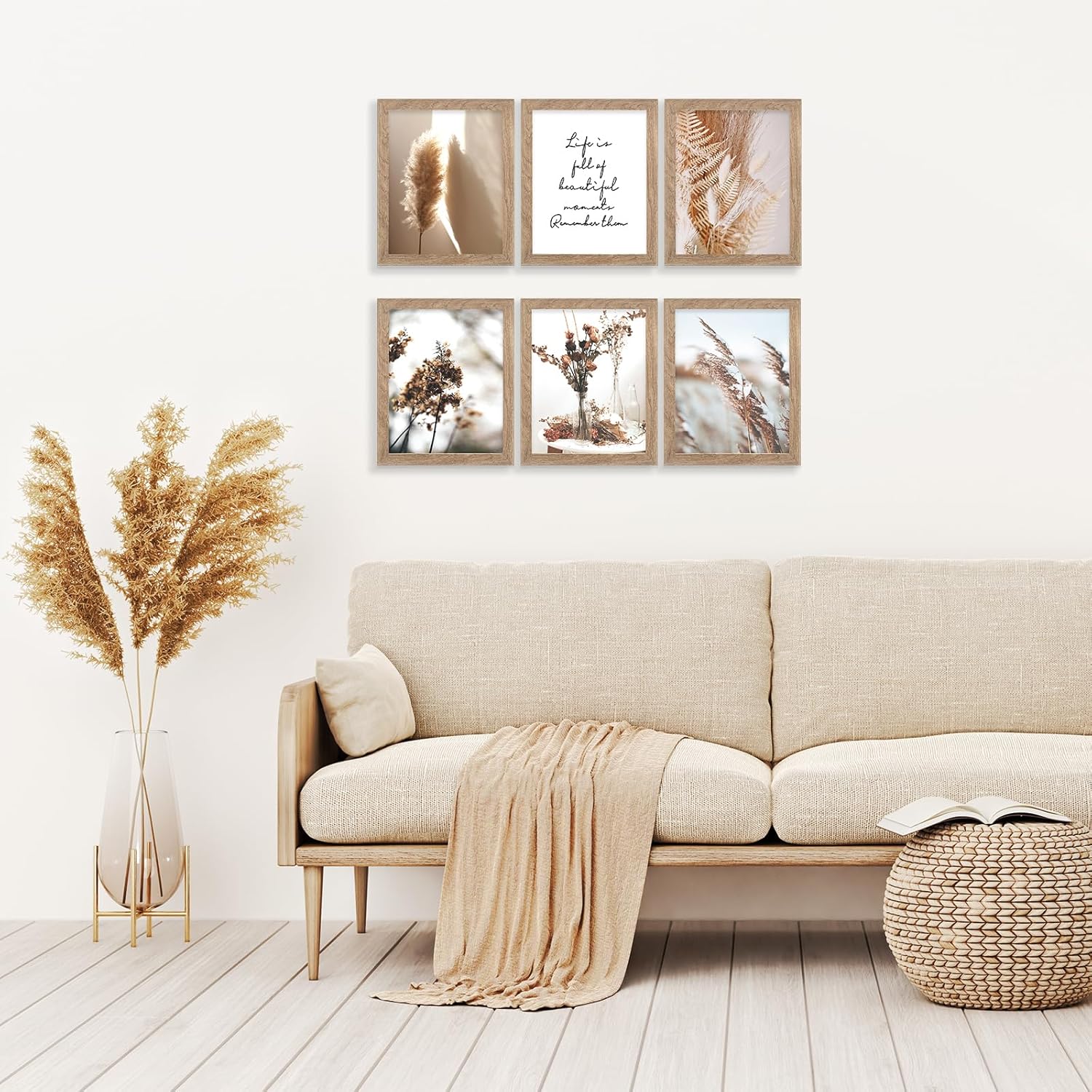 Framed Nature Wall Art Prints Canvas Art Wall Decor with FRAME Botanical Print Pictures Reed Dried Flower Plant Poster for Home Bedroom Living Room Decor (Withered Leaves Art, 8"x10" FRAMED)