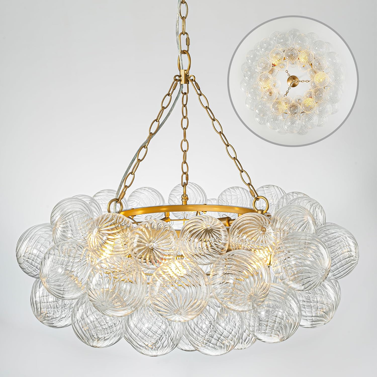 Modern Bubble Glass Chandelier, 6-Light Bubble Ball Pendant Lights Fixture Twisted Glass Chandelier for Dining Room Living Room Kitchen 32"