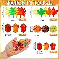 Vista 2 de Frienda 400 piezas de relleno de jarrón acrílico para otoño, mini calabazas, hojas de arce, bellotas de arce, relleno sensorial para manualidades