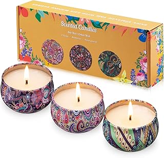 Hausware 3 Pack Scented Candles, 2.5 oz Aromatherapy Candles with Floral Scents,Soy Candles Set with 72H Burning Time,Ideal Gift for Women (Lavender+Vanilla+Rose)