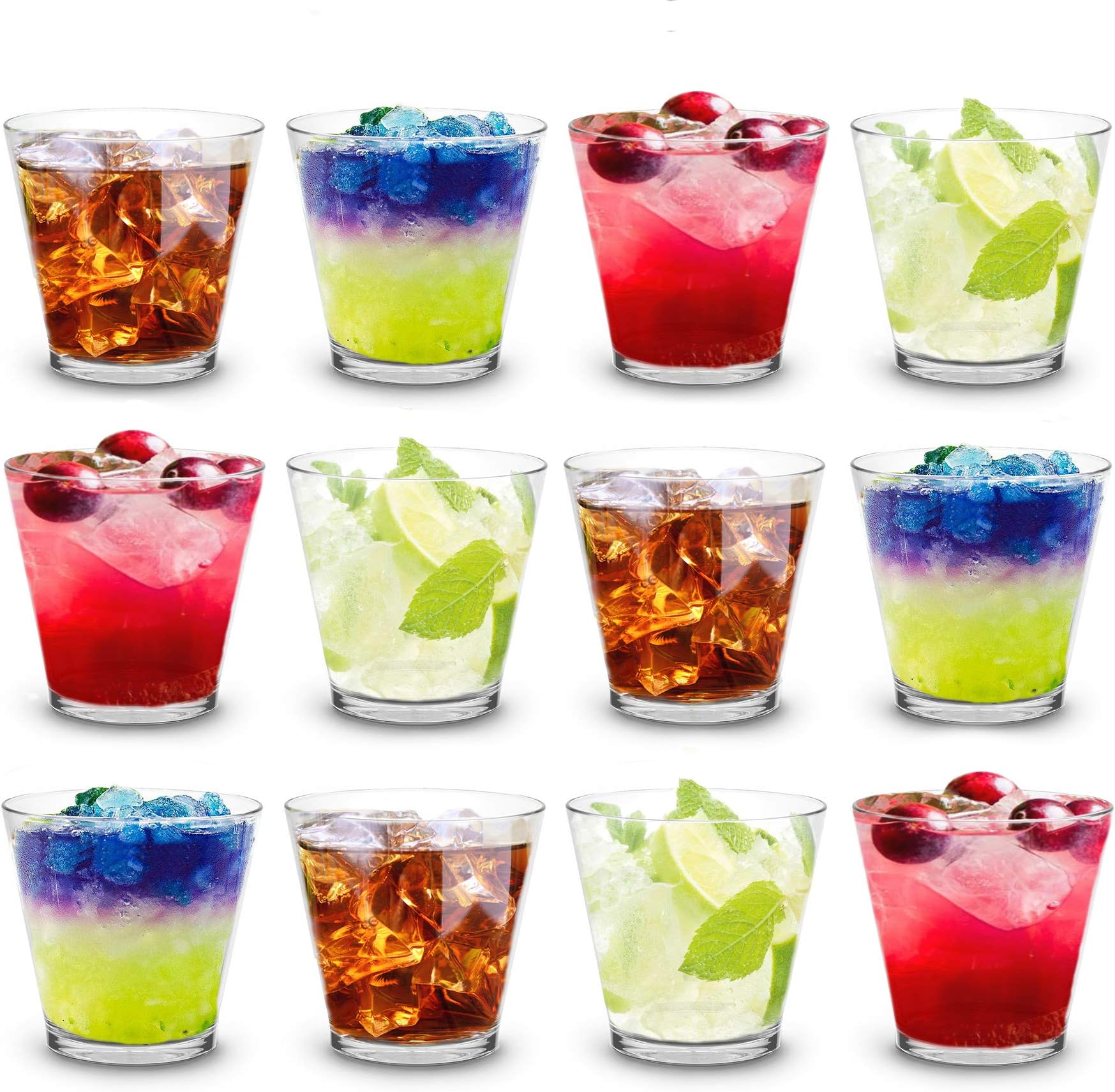 RB Cocktail Rocks Glasses Premium Plastic Unbreakable Reusable 12oz, Set of 12