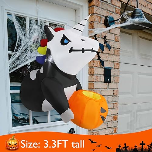 Miniatura 3 de DearSun Esqueleto de unicornio inflable de Halloween de 3.3 pies que se rompió de la ventana con luces LED integradas, decoración inflable de
