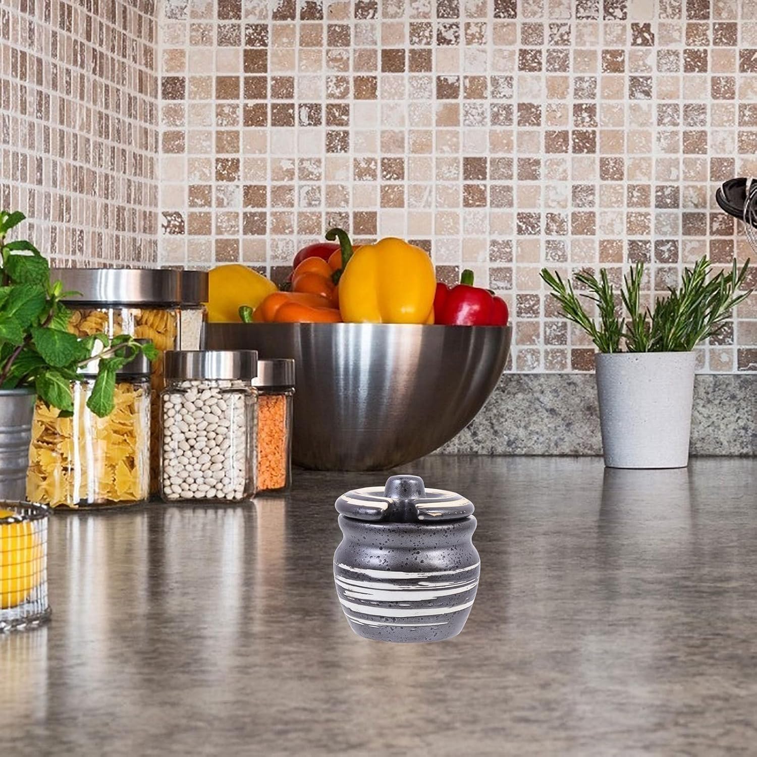 Ceramic Condiment Pot Kitchen Seasoning Storage for Homes and Restaurants