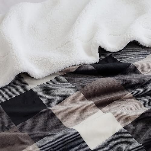 Miniatura 4 de SOCHOW Manta de forro polar, de lana cuadriculada, doble cara, supersuave y lujosa manta de cama de 60 x 80 pulgadas, color negroblanco