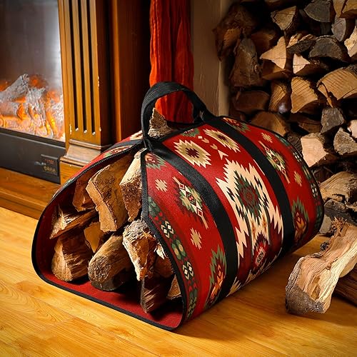 Miniatura 2 de Bolsa de lona grande para leña con asas, de 39 x 18 pulgadas, soporte de madera resistente para chimenea, fogata, camping, accesorios para estufas