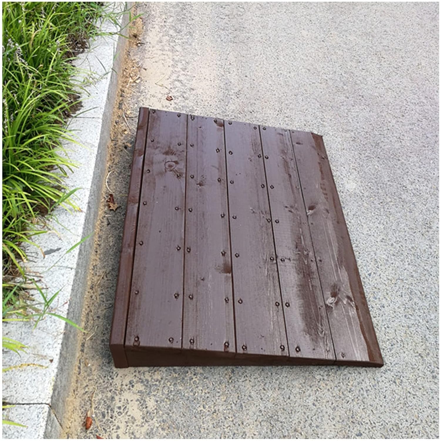 Brown Wooden Threshold Ramp for Wheelchair, Height 7.5 cm, Width 48 x
