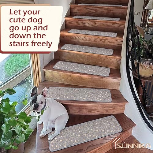 Miniatura 3 de SUNNIKA Peldaños de escalera para peldaños de madera en interiores, 13 piezas de 8 x 30 pulgadas, alfombras antideslizantes para escaleras, pelar y