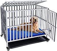 Vista 8 de Jaula grande para perros de 42, 43, 44 pulgadas, plegable, de acero inoxidable, resistente, jaula de metal para perros grandes, medianos y pequeños