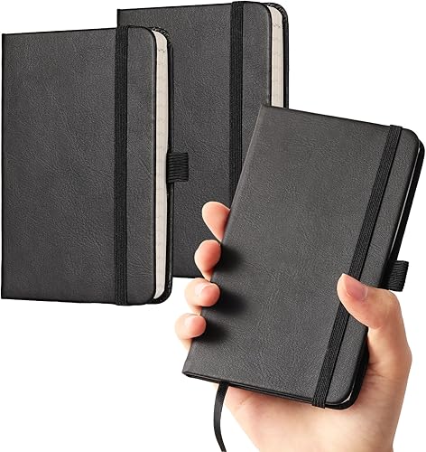 Cuaderno pequeño diario - Cuaderno pequeño de bolsillo de tapa dura con rayas universitarias (paquete de 3) con soporte para bolígrafo + bolsillo