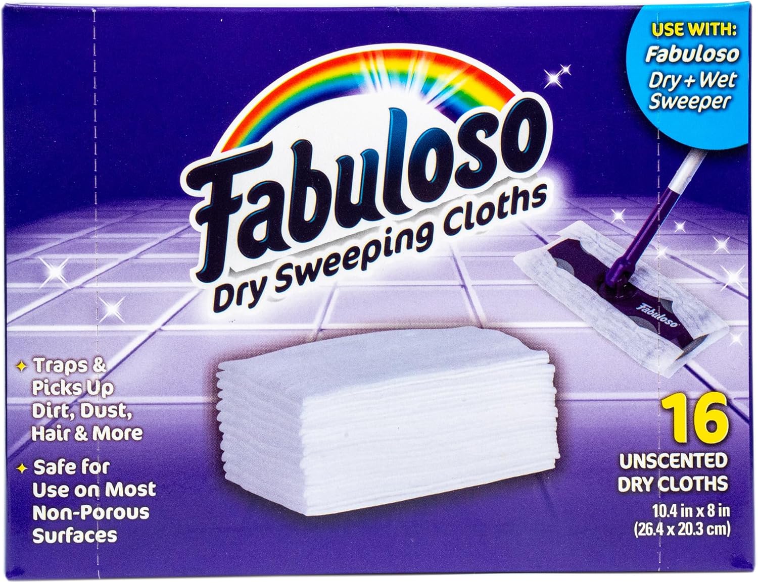 Fabuloso Dry Cloths - Sweeping Pads for Use with Fabuloso Dry + Wet Sweeper for Bold and Bright Cleaning Experience - Clean Your Floors with Ease, 16 Count - 10 Pack