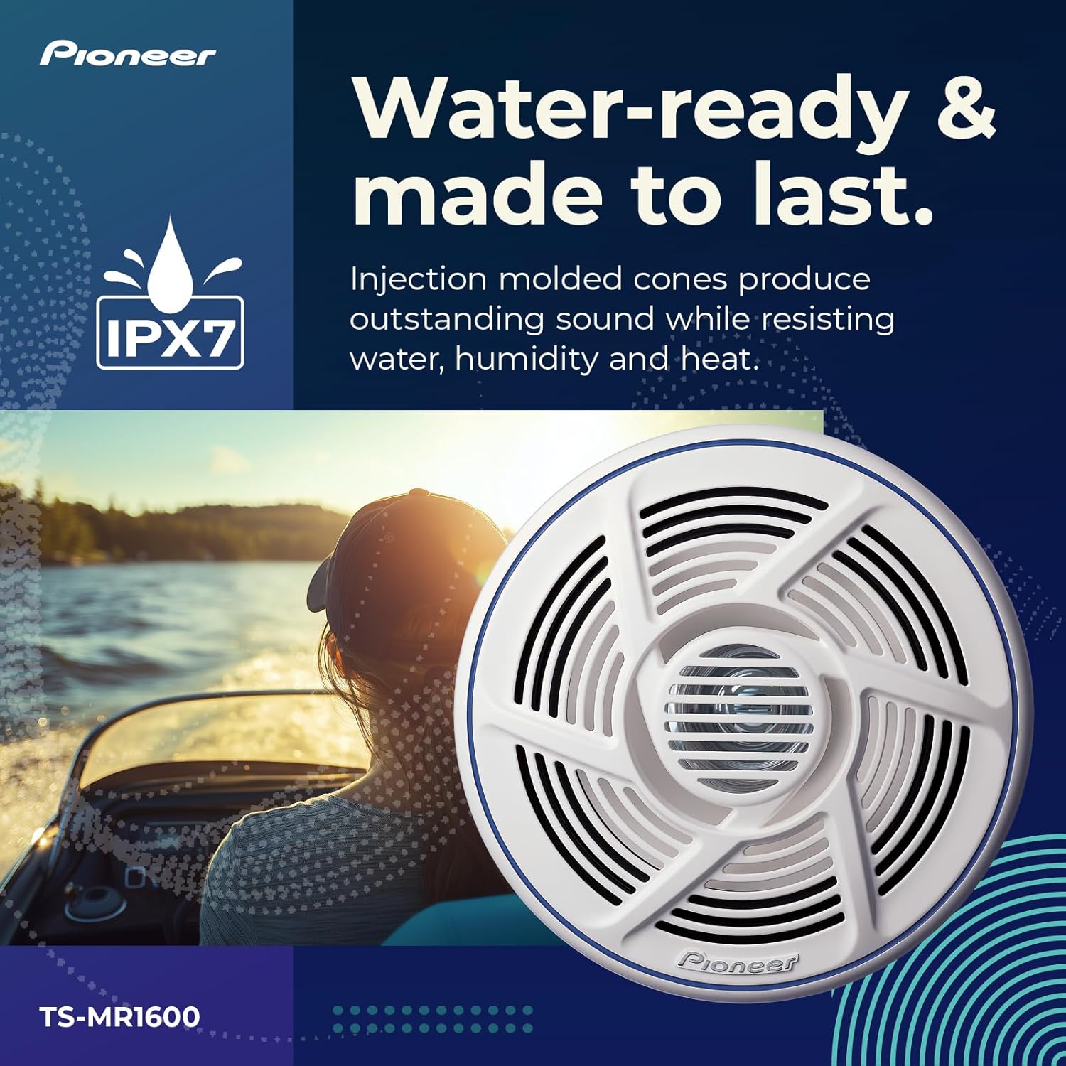 PIONEER TS-MR1600 6.5” Marine Speakers (Pair) – 2-Way Coaxial Boat Speakers, 100W Max Power, Waterproof & UV-Resistant (White)