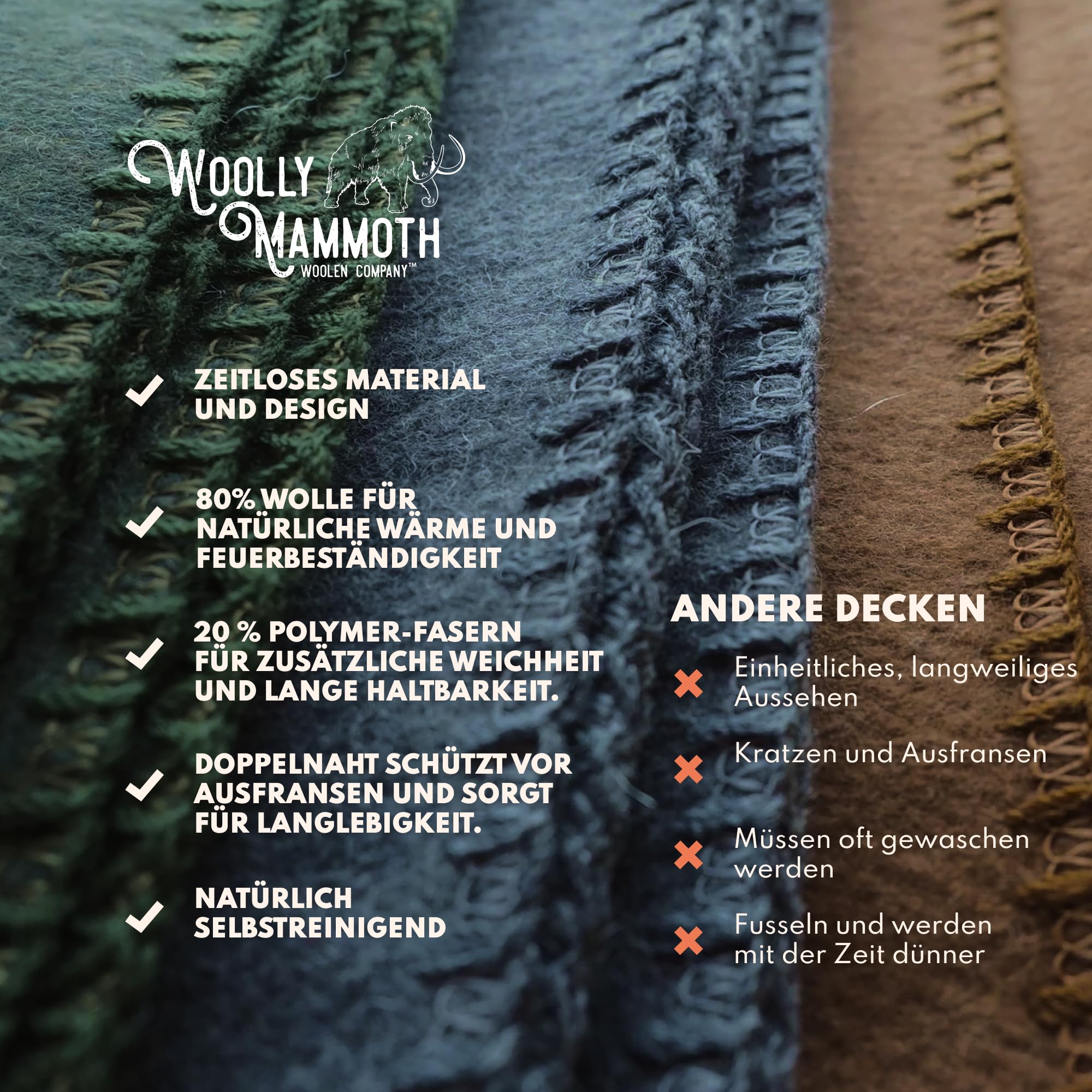 Wolly Mammoth 80% Wolle Decke - Sofa Kuscheldecke 167 x 230 cm Dicke Wärmedecke, Flauschige Wohndecke, Militärdecke, Wolldecke, Wärmende, Schwere Couchdecke, Draußen, Camping Rettungsdecke, Orange