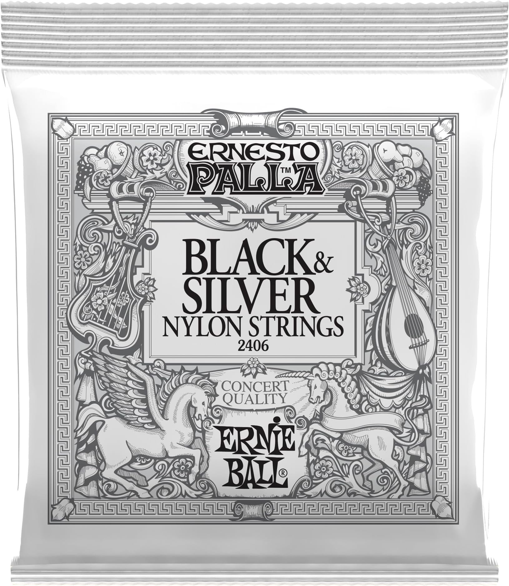 Ernesto Palla Black & Silver Tie-On Classical Guitar Strings, 28-42 Gauge (P02406)