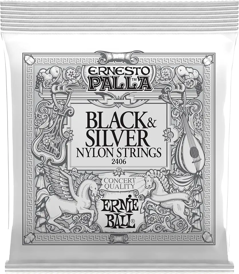 ENCORDEAMENTO P/VIOLAO CLASSICO ERNESTO PALLA BLACK AND SILVER NYLON TENSAO MEDIA P02406 ERNIE BALL