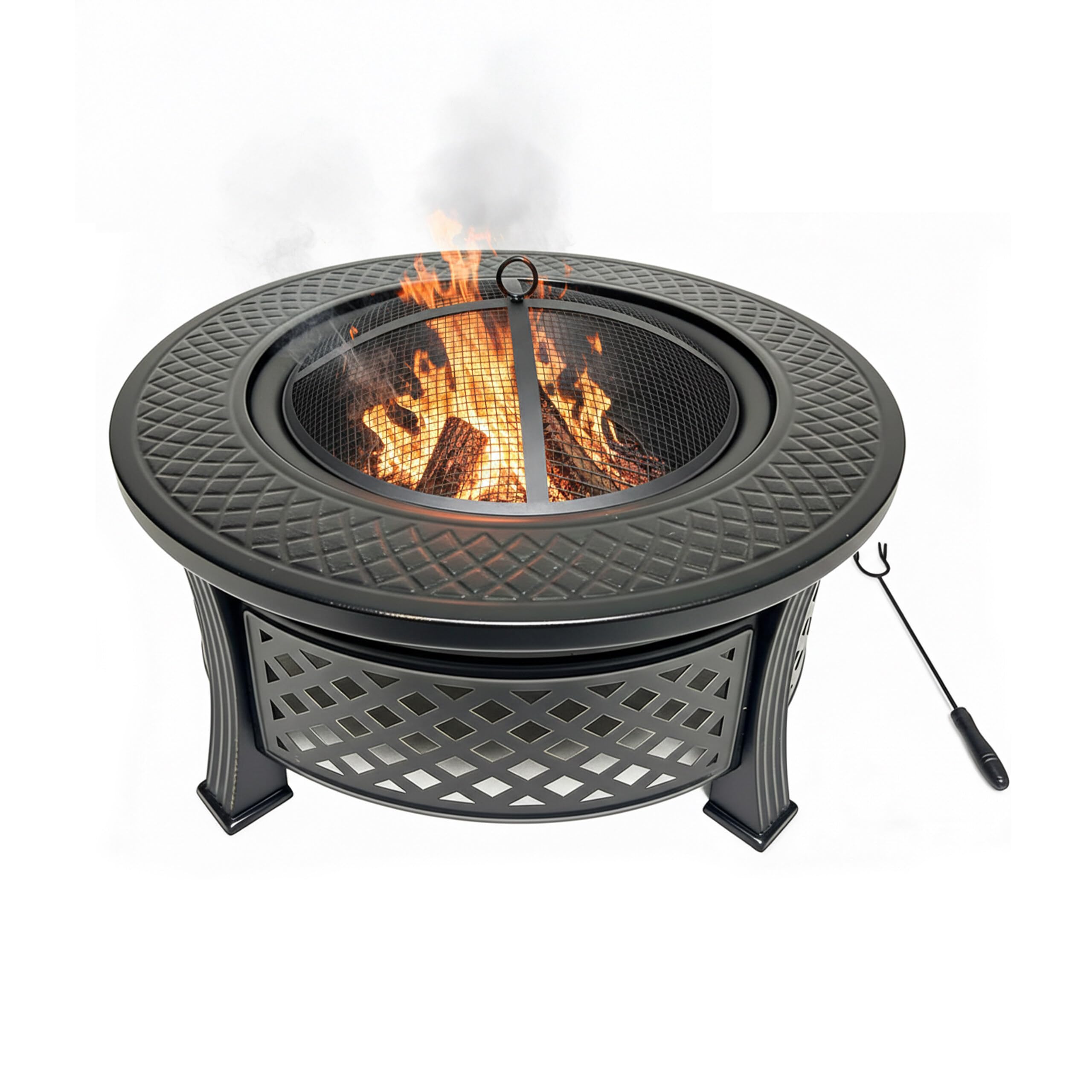 Braciere Relaxdays, Ø 55 cm, con parascintille, attizzatoio, acciaio, per giardino e terrazza, nero