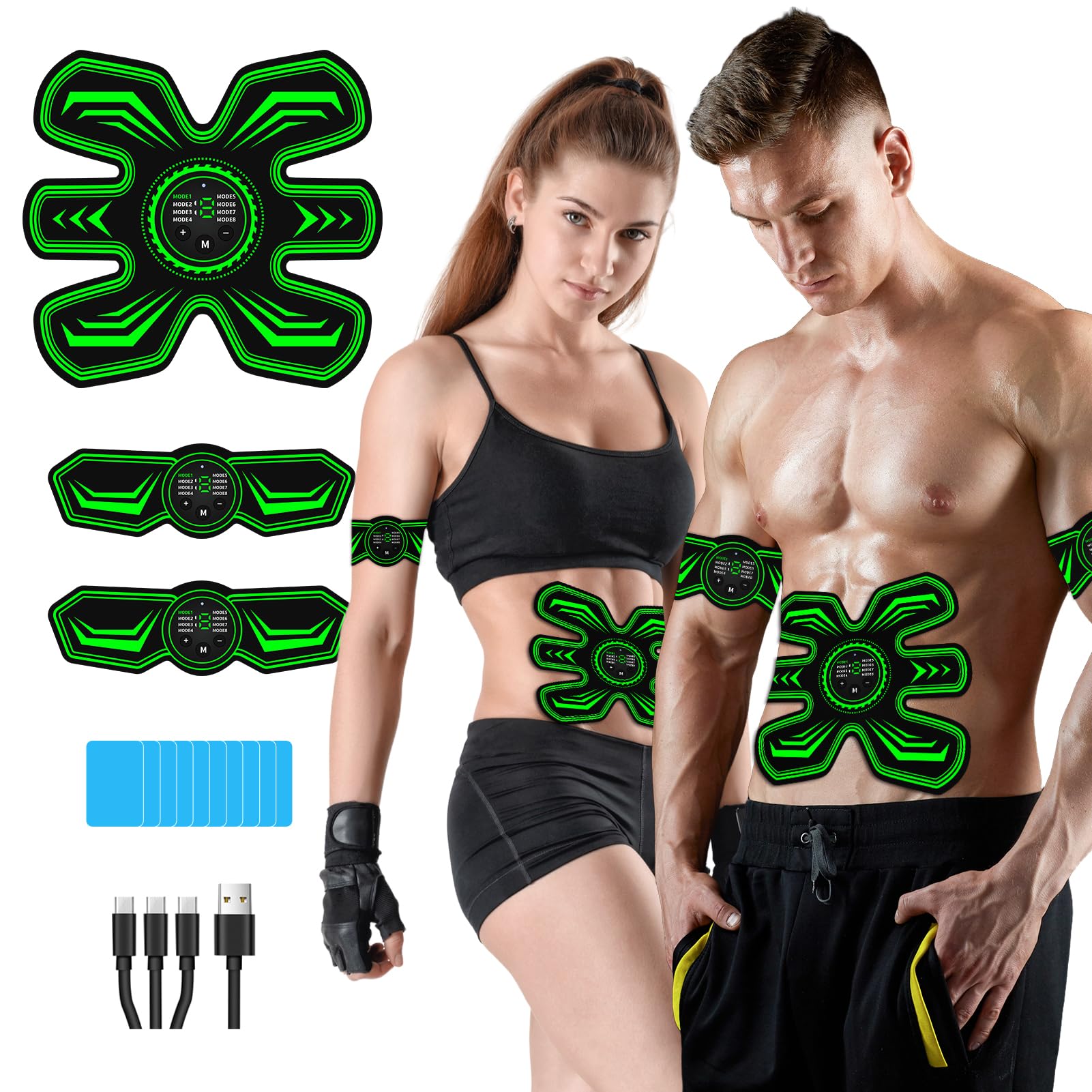 JOYTOUR ABS Trainer EMS Muscle Stimulator, ABS Stimulator for Men Women, Safty Effective Quick EMS Muscle Trainer, Full-body Workout ABS Trainer, 10pcs Replacement Hydrogels, 8 Modes & 15 Intensities