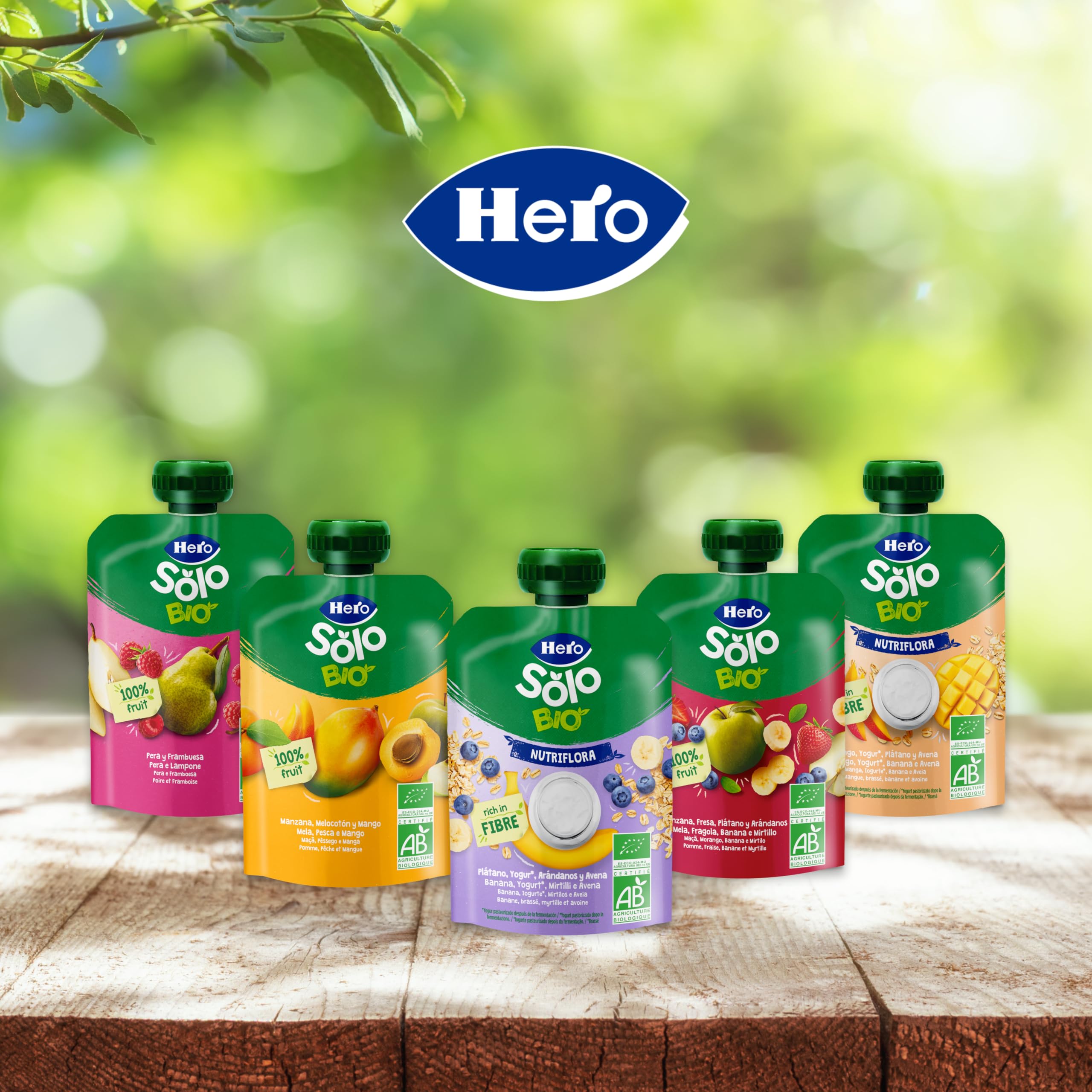 Hero Solo Bolsitas Ecológicas de Plátano Arándanos Yogur Avena Fibra Sin Conservantes Aditivos Aceite Palma Azúcares Añadidos 6 Meses Pack 18 x 100 g