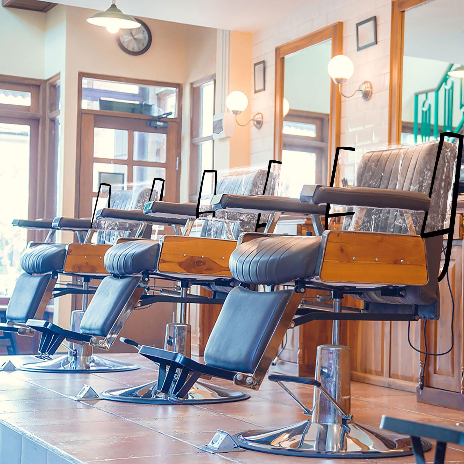 5Pcs Chair Back Cover Salon Chair Protector Plastic Clear Chair Back Cover with Black Edge Prevents Damage to Spa/Salon Chair,Squar Hairdressing Chair Back Cover Fit Most Standard Salon Office Chair - Image 3