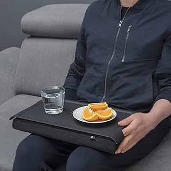 Bosign Laptray With Bean Bag Cushion. Portable Lap Desk For Laptop, Breakfast, Dinner. Non-slip Tray. Washable, Removable Cushion Cover. Matte Black Tray. Grey Cushion. MINI (43x23x6,5 Cm Cm