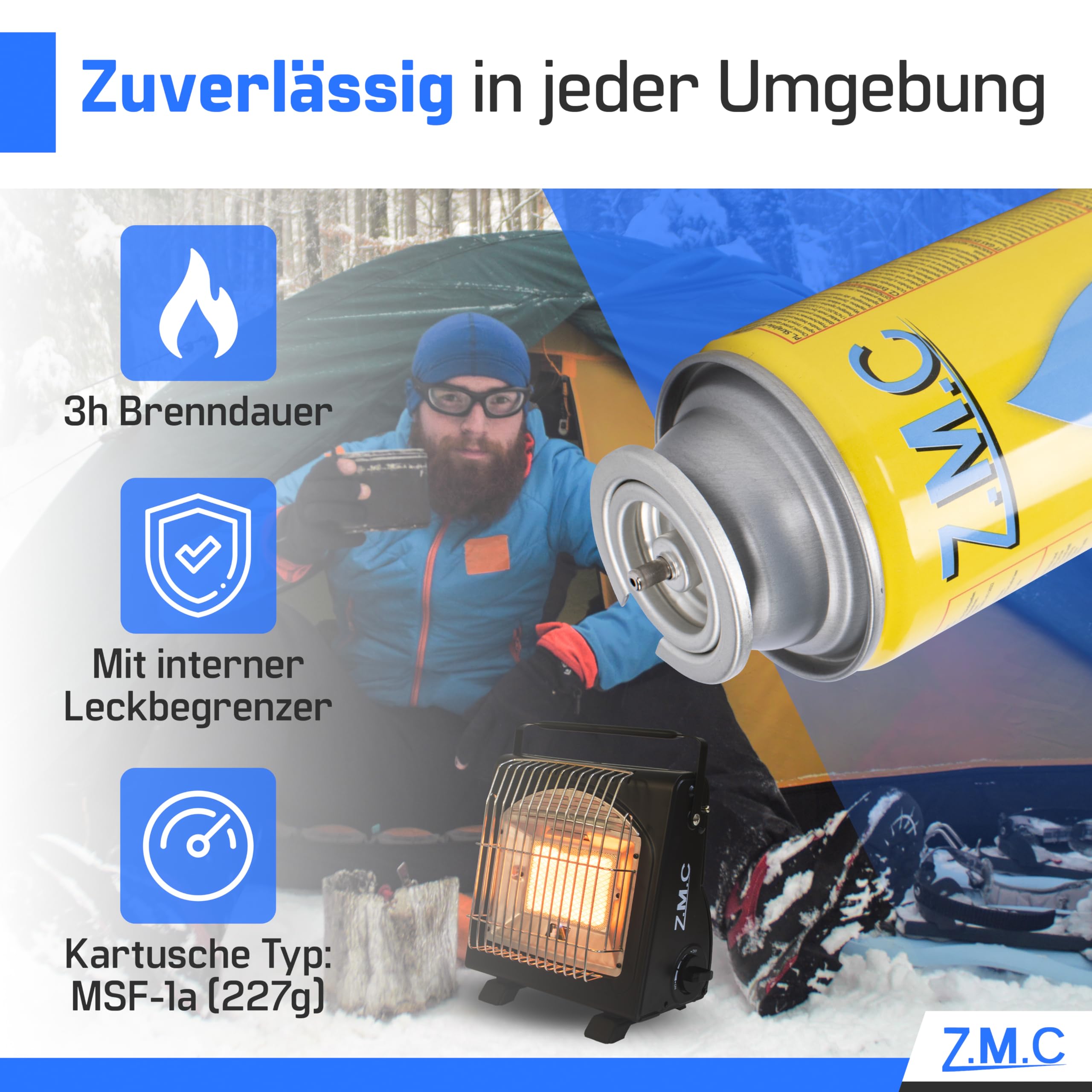 Z.M.C 84x Gaskartuschen 227g mit Ventil Typ MSF-1a, Universal Butangas Kartuschen mit Bajonett Anschluss für Campingkocher, Gasheizung, Gasbrenner