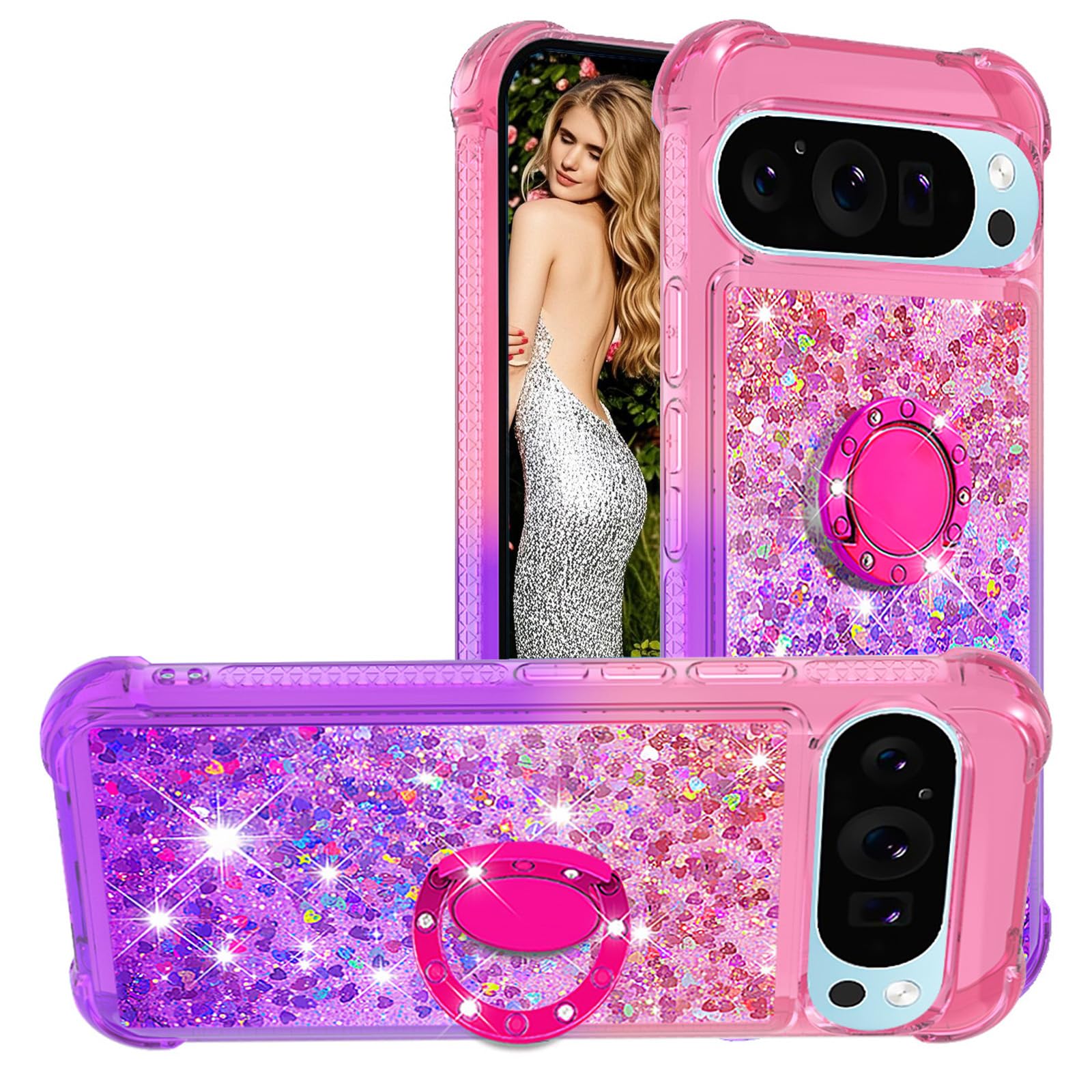 CCSmall for Google Pixel 10/10 Pro Case Bling for Girls Women, Liquid Sparkle Glitter Clear Cute Case with Kickstand Gradient Quicksand Phone Cover
