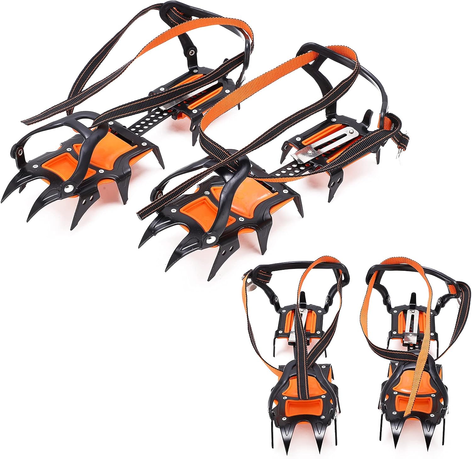 12 - Teeth Crampons, Ice Cleats for Shoes and Boots, High Strength Manganese Steel Anti - Slip Traction Spikes with Nylon Straps for Snow Ice Mud Desert Hiking