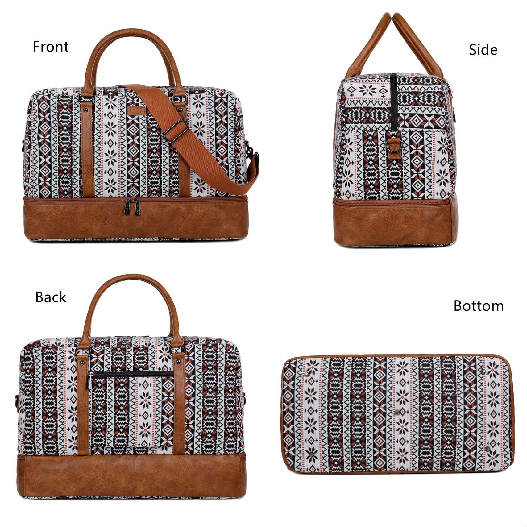 BAOSHA Borsone da donna in tela per il fine settimana, borsone da viaggio, bagaglio a mano, con scomparto per scarpe, HB-38, Stampa, L, casual