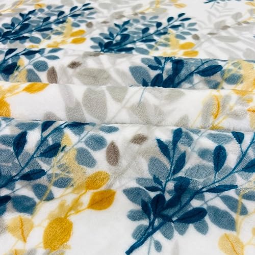 Miniatura 8 de Manta de forro polar floral botánico aterciopelado suave, acento duradero para cama o sofá hojas verde azulado y amarillo, 50 x 70 pulgadas
