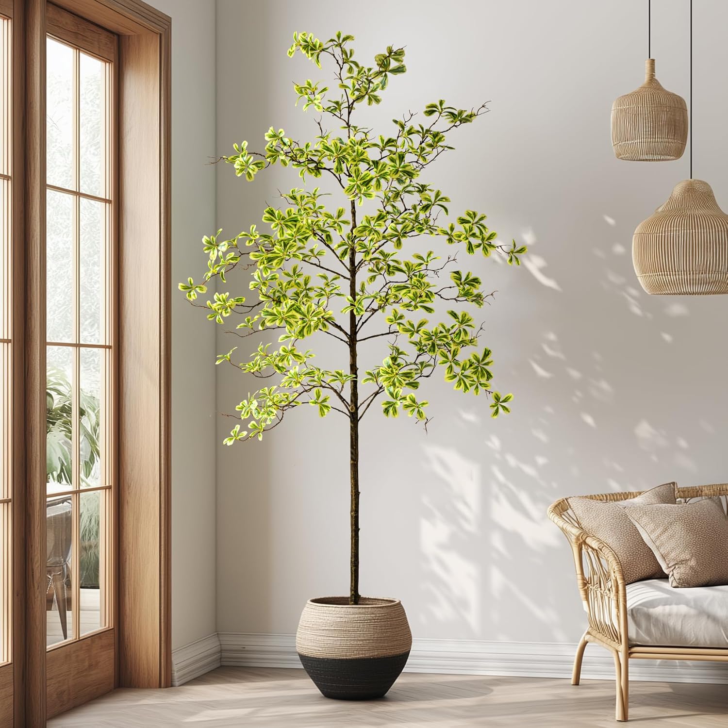 Faux Black Olive Tree 7ft, Faux Plants Indoor Large Tall Tree Artificial Shady Lady Tree with Natural Wood Trunk & Realistic Leaves, Fake Olive Plant for Home Office Indoor Decor - Image 5