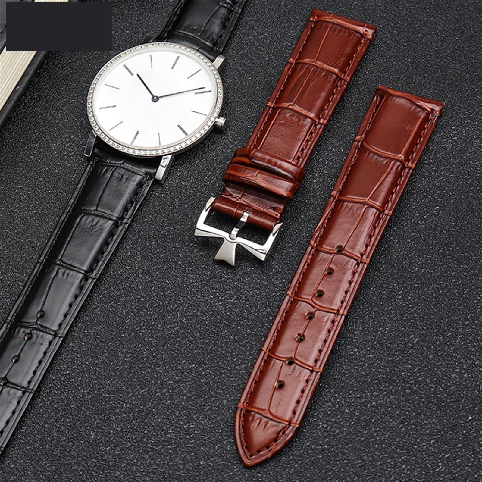 Bracelet en Cuir Authentique incurvé Braceuse de Vache Bleue Strap pour VC Watch Band 19 mm 20m 21 mm 22 mm