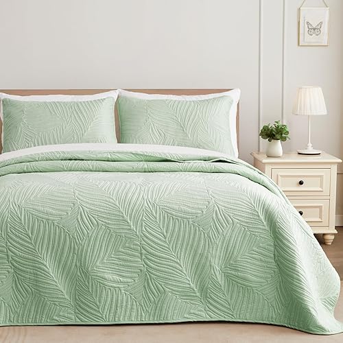 Exclusivo Mezcla Juego de ropa de cama tamaño Queen, edredones ligeros de color verde salvia, tamaño Queen y matrimonial para todas las estaciones,