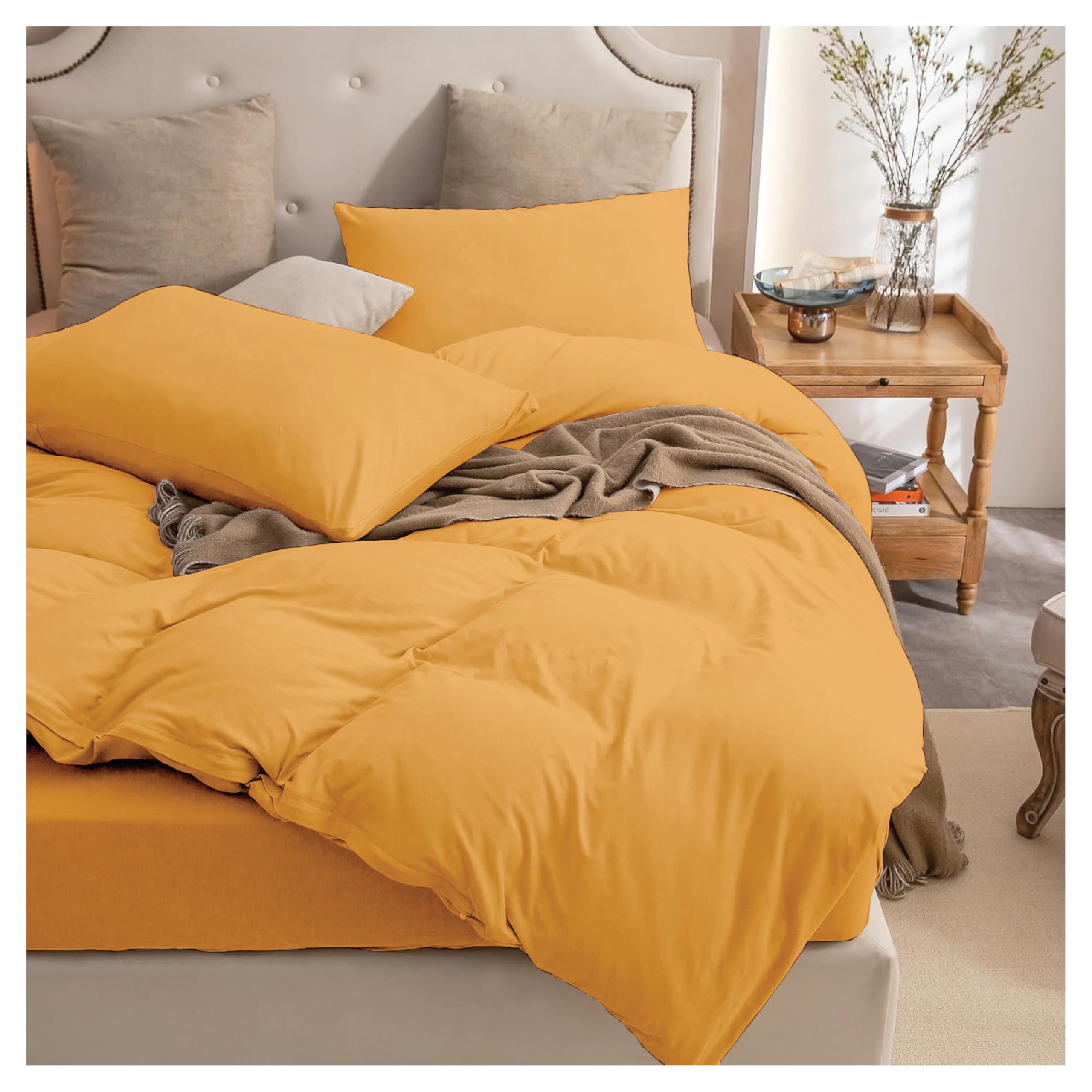 EV Dekor Duvet Cover Microfibre Bedding with Pillowcase (Ochre-Single)