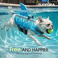 Vista 2 de SUNFURA Chaleco salvavidas para perros de tiburón, chaleco salvavidas ajustable con alta flotabilidad, salvavidas de seguridad con asa de rescate