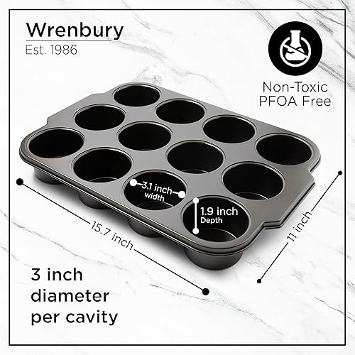 Miniatura 2 de Wrenbury Pro Mini - Moldes para tartas de queso extraíbles, 12 agujeros, acero al carbono de calibre pesado, molde para magdalenas, parte inferior
