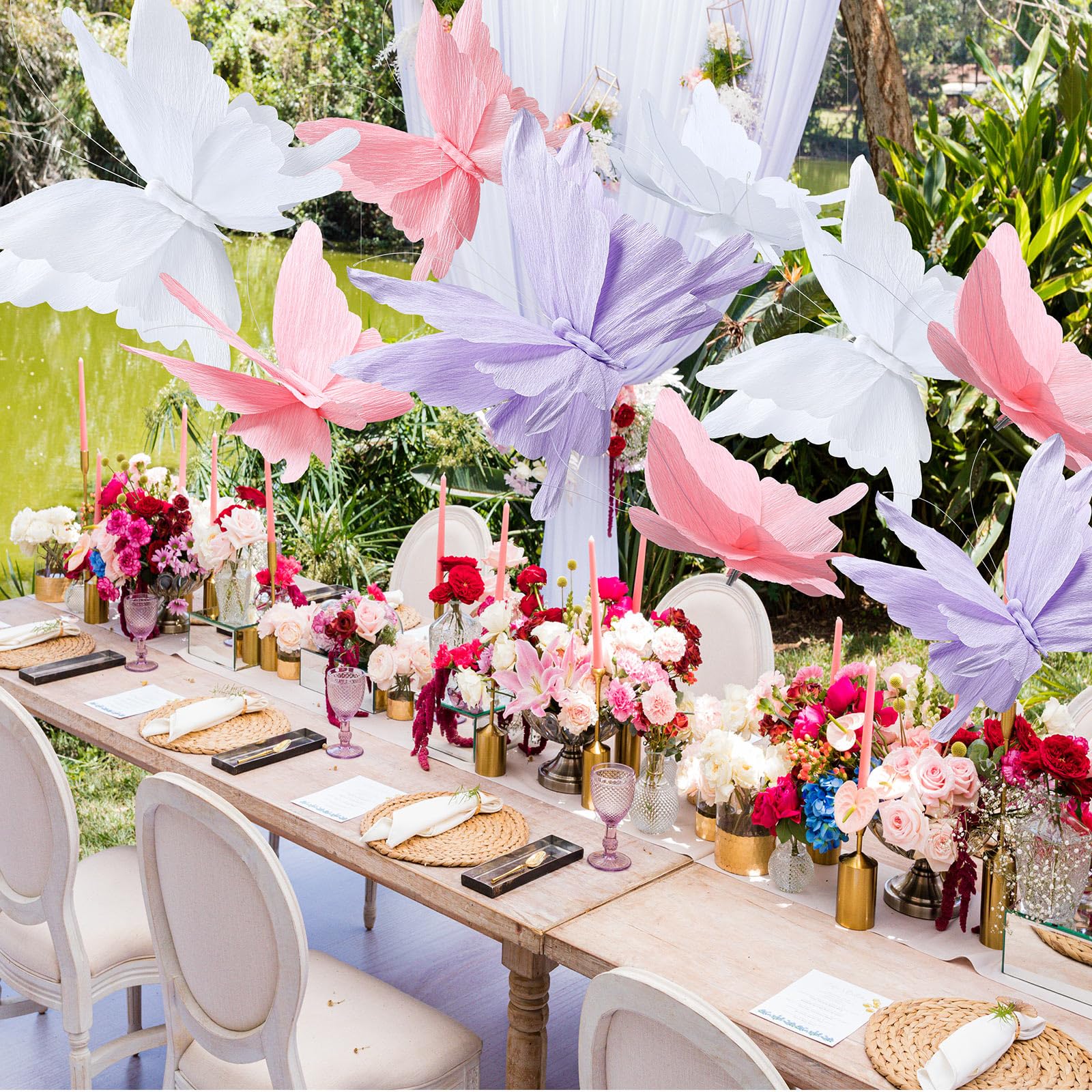 3 grandi decorazioni per feste a forma di farfalla, viola, rosa, bianco