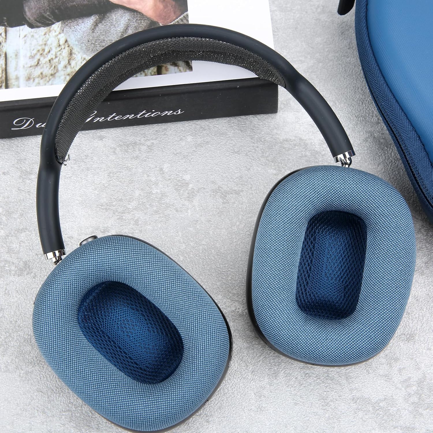 Replacement Gel Ear Cushions for Apple AirPods Max 1, Mesh Fabric Covered Ear Pads & Silicone & Memory Foam and Magnet (Sky Blue)