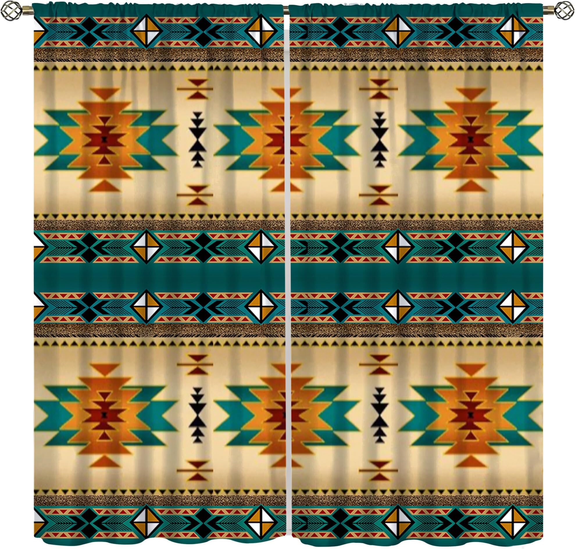 YCness Native American Curtains, Southwestern Boho Aztec Rustic Decorative Window Treatments for Living Room Bedroom Farmhouse Home, Ethnic Retro Tribal Geometric Beige Curtains Drapes, 42x54 Inch