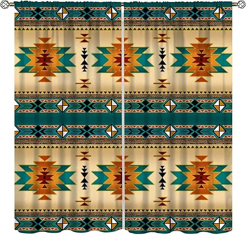 Miniatura 2 de YCness Cortinas nativas americanas, estilo bohemio azteca del suroeste, cortinas decorativas rústicas para sala de estar, dormitorio, casa de campo
