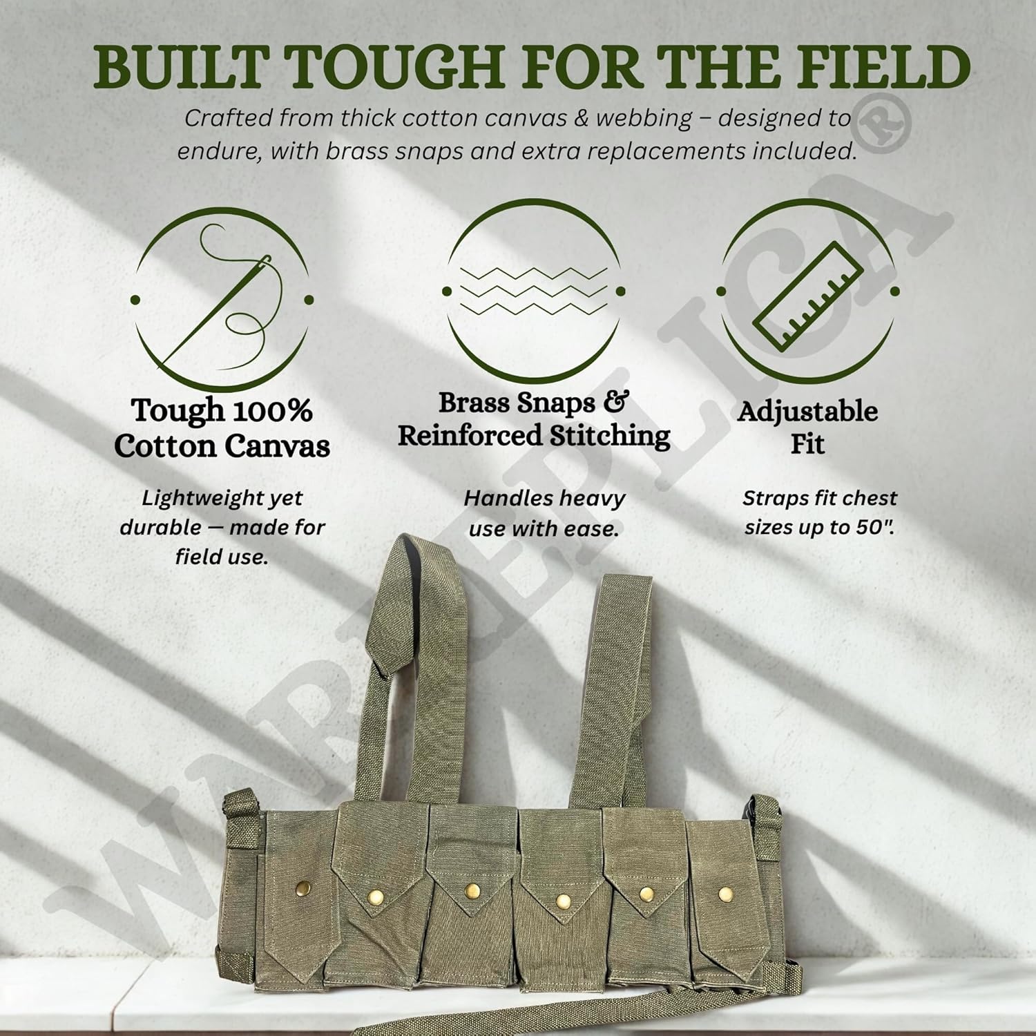 warreplica Bush War Magazine Chest Rig with Grenade Pocket OD Green - Reproduction