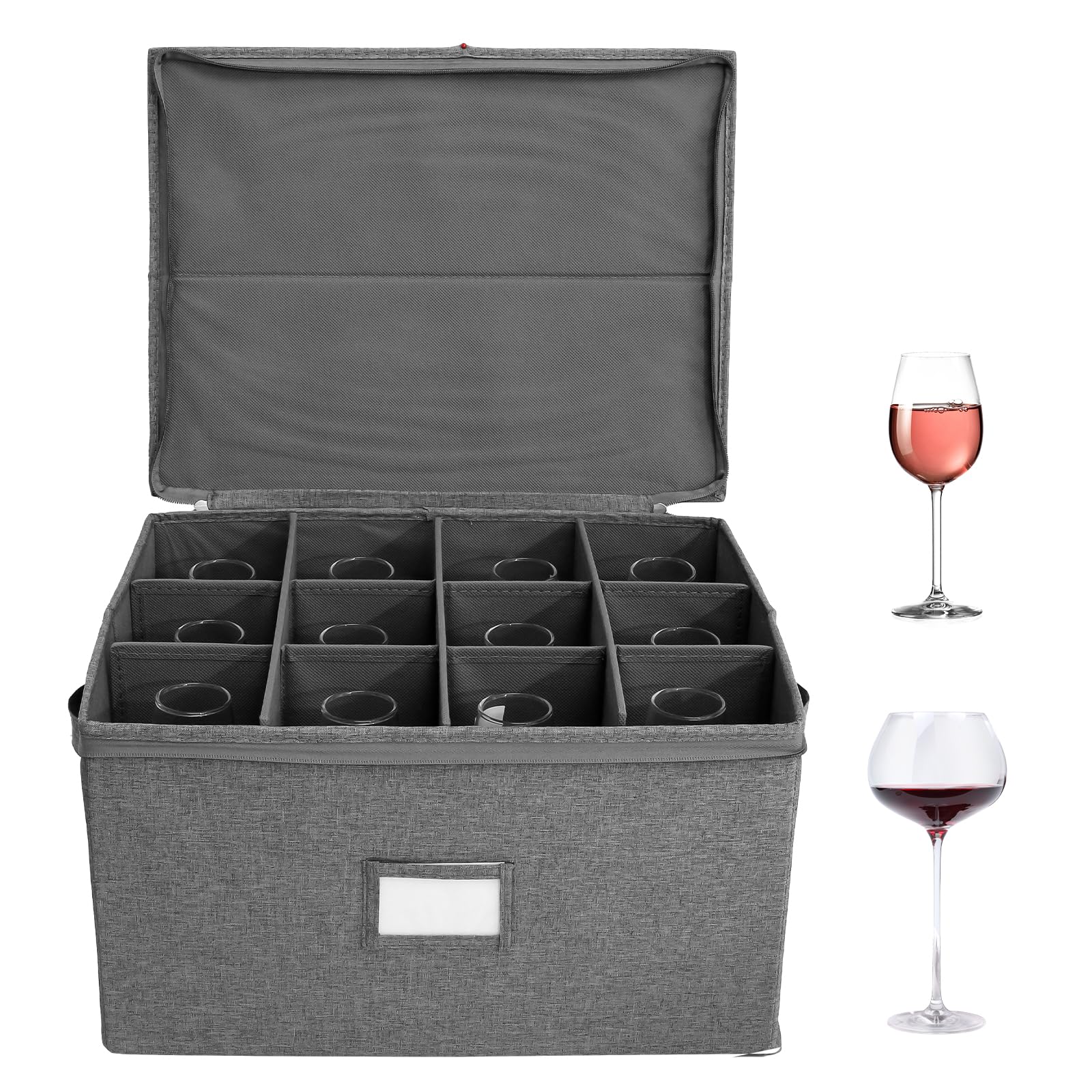 Caja de almacenamiento para copas de vino con 12 divisores, plegable, contenedor de almacenamiento de porcelana con asa, funda protectora apilable para bebidas, para fiestas, viajes, camping, mudanzas