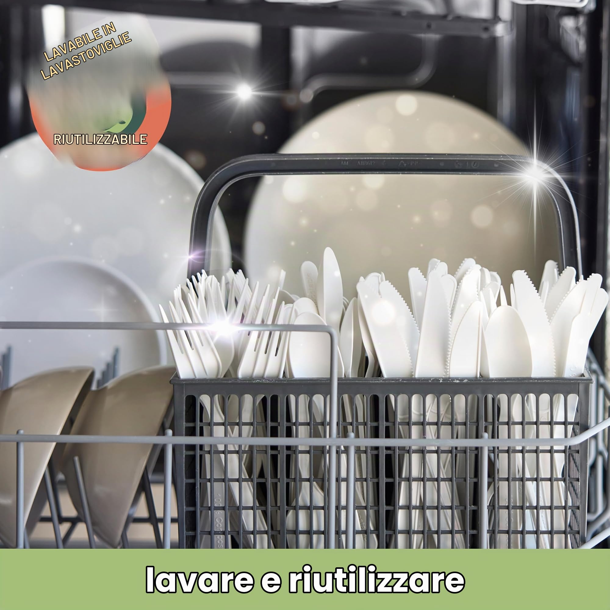 HAAGO - Set di posate da 360 pezzi - Posate resistenti riutilizzabili e lavabili in lavastoviglie per feste, matrimoni, eventi, per cibi caldi e freddi - Bianco
