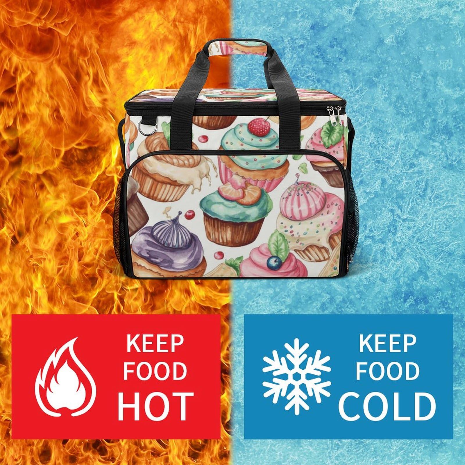 Borsa termica da campeggio, cupcake, ciambelle, muffin, stampa di zucchero, borsa da picnic da viaggio, grande capacità, borsa termica portatile, borsa frigo multiuso, stile